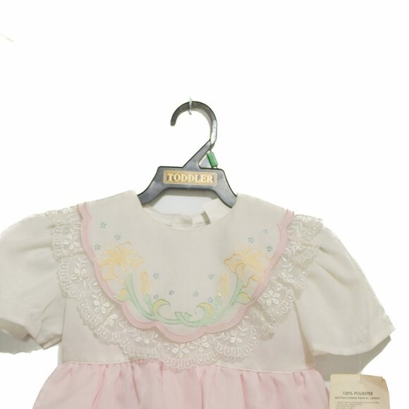 Bijan Kids Girls White Pink Dress Polyester Short Sleeve Collared Button Size 3T - Picture 3 of 5